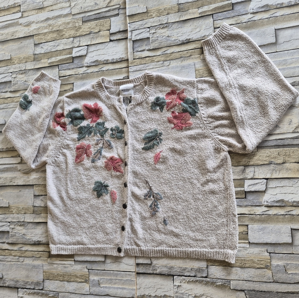 ​Monterey By Koret Cardigan Women's XL Beige Floral Linen Blend Boho Cottagecore - Picture 6 of 12
